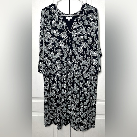 J. Jill Floral Print 3/4 Length Sleeve Knee Length Dress‎ Size Large EUC! - Picture 1 of 6
